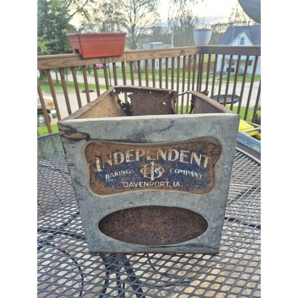 Antique Independent Banking Co Davenport IA Metal Advertising Bin Rustic...